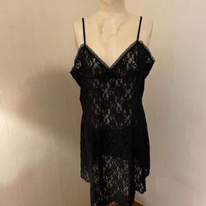 JESSICA L Black Stretch Floral LACE CHEMISE Plus 2X